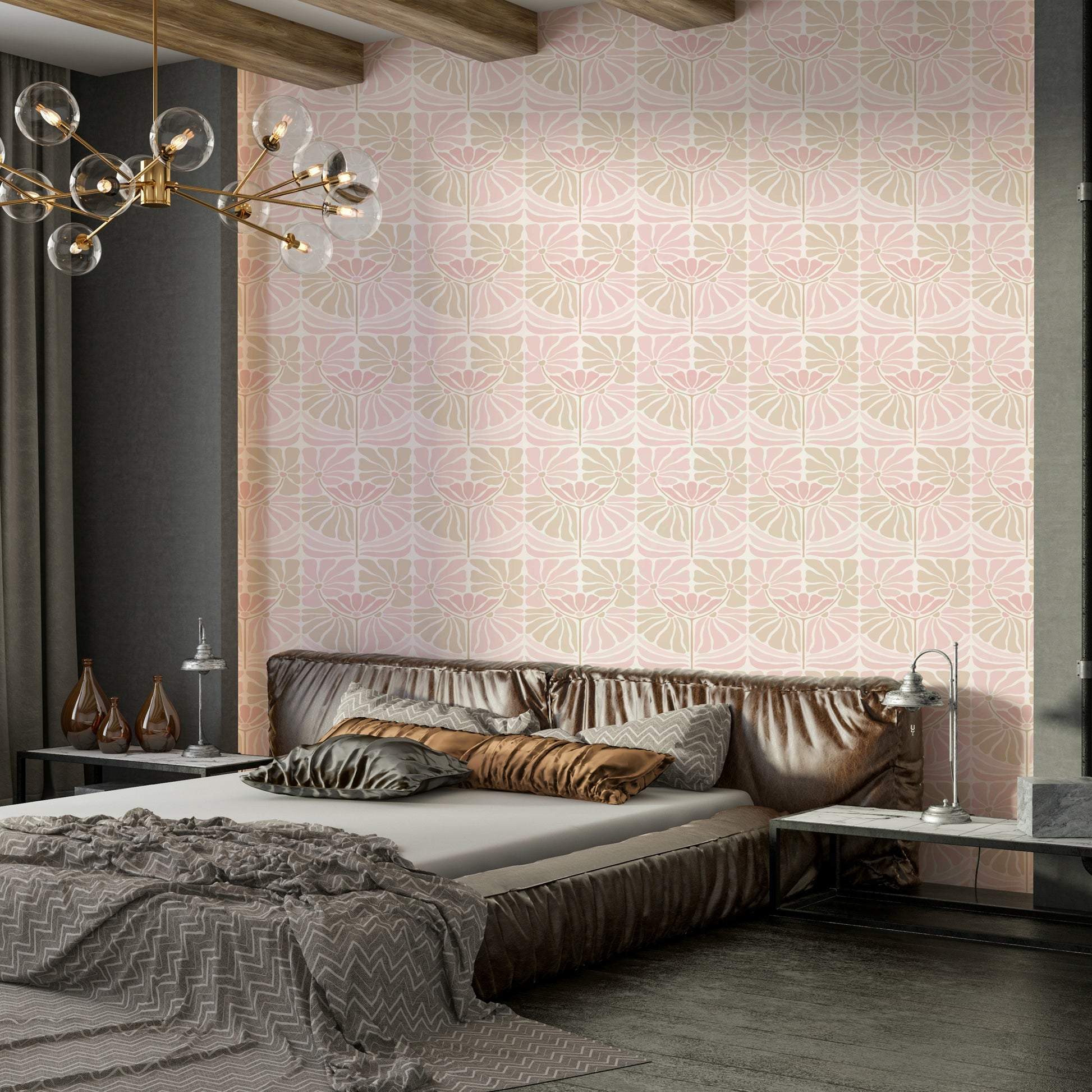 Statement wall with retro floral wallpaper design

