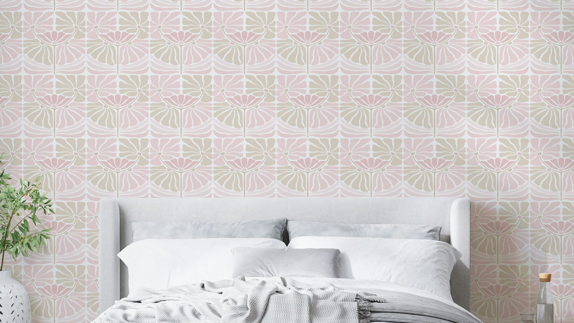 Retro floral wallpaper with bold blossom patterns

