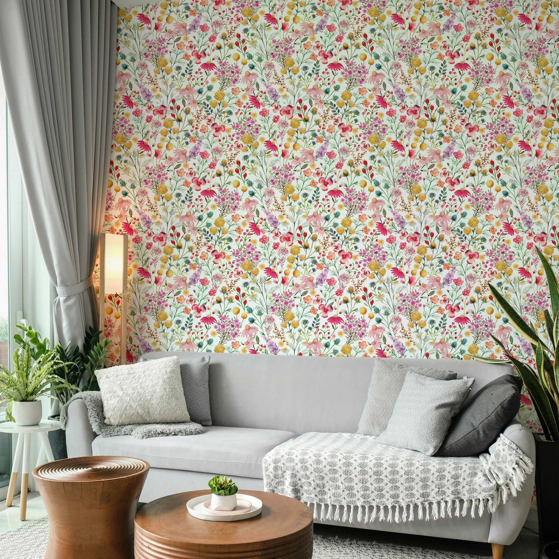 Neutral-toned dry flower wall mural design


