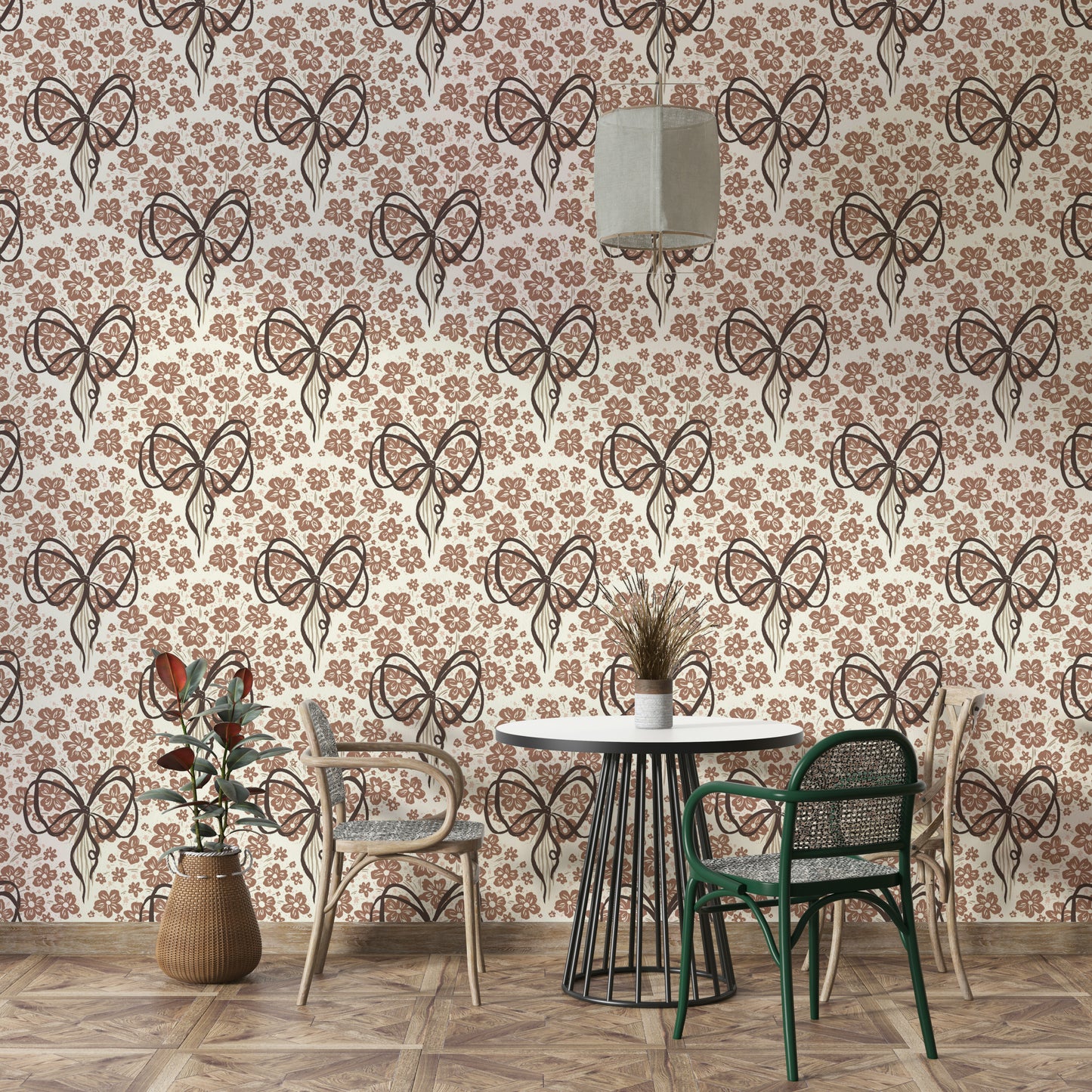 Beautiful floral wall art with bow-tied bouquets

