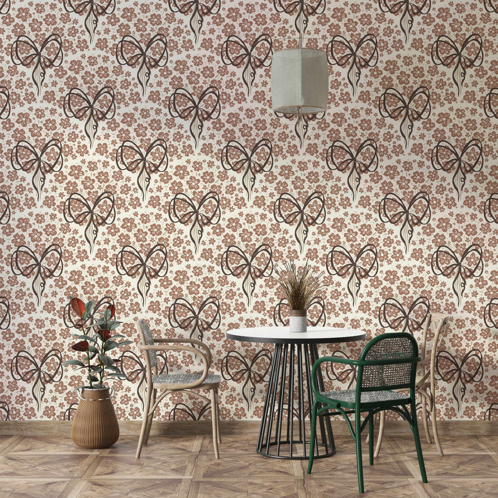 Beautiful floral wall art with bow-tied bouquets

