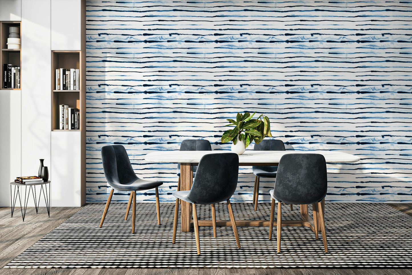 Vertical ink stripes wallpaper in Scandinavian tones

