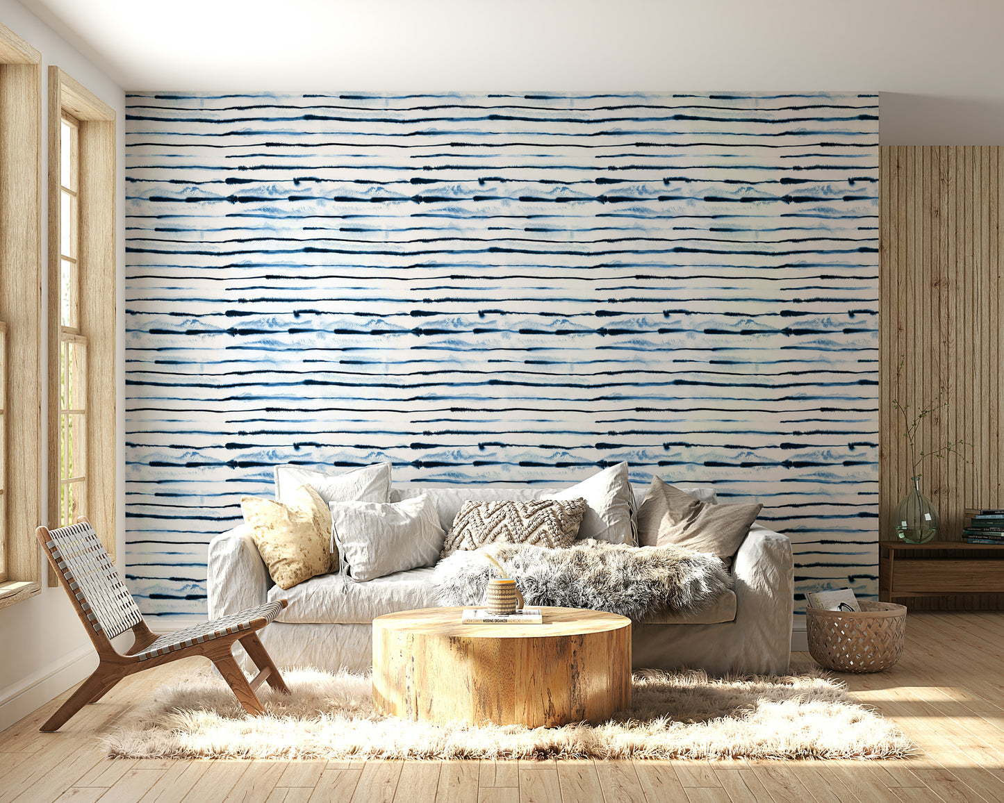 Modern Scandinavian ink stripe wallpaper design

