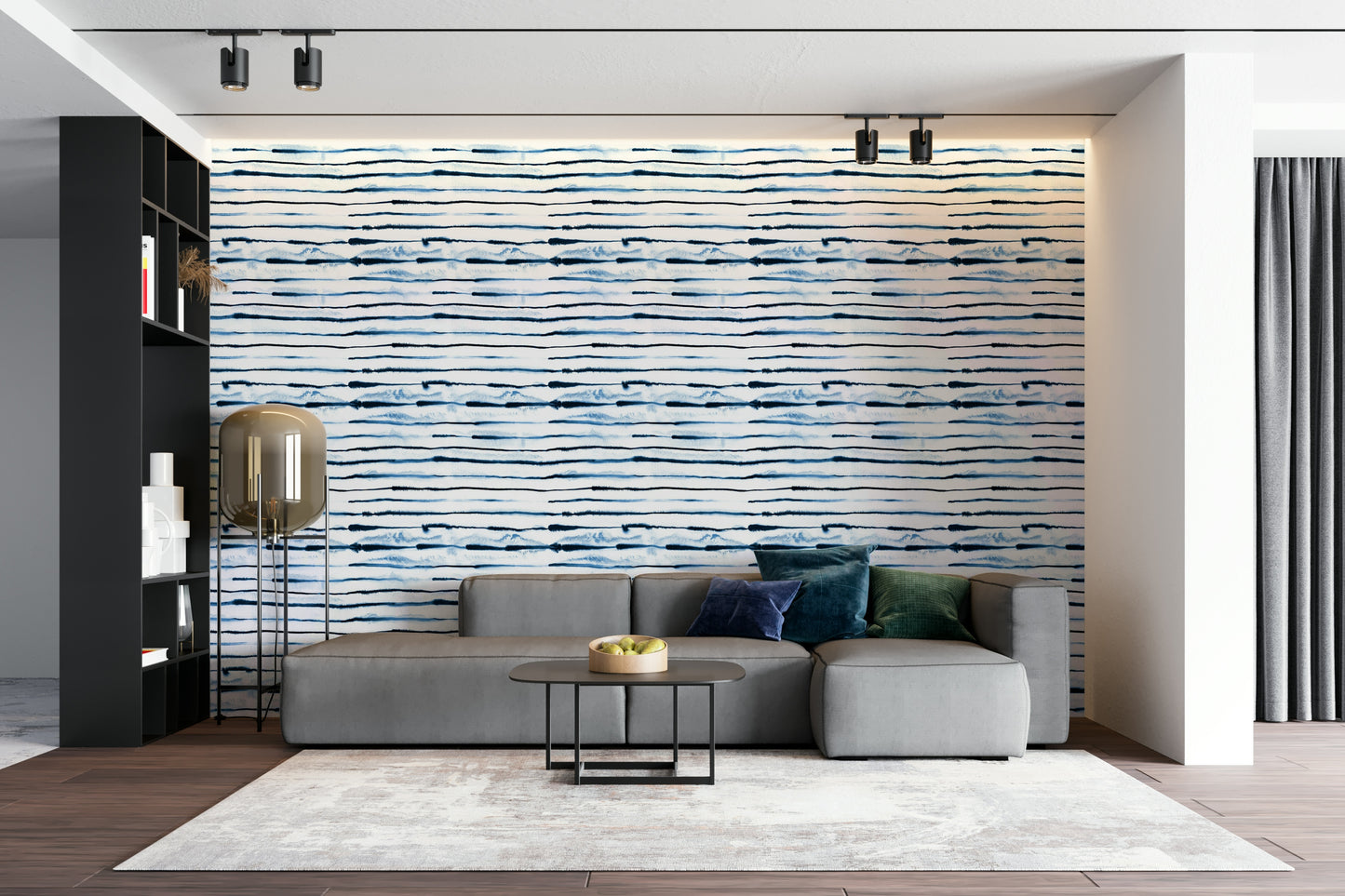Abstract blue stripe wall mural with Nordic flair

