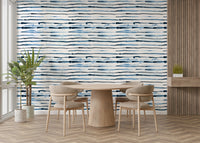 Bold indigo stripes on minimalist wallpaper

