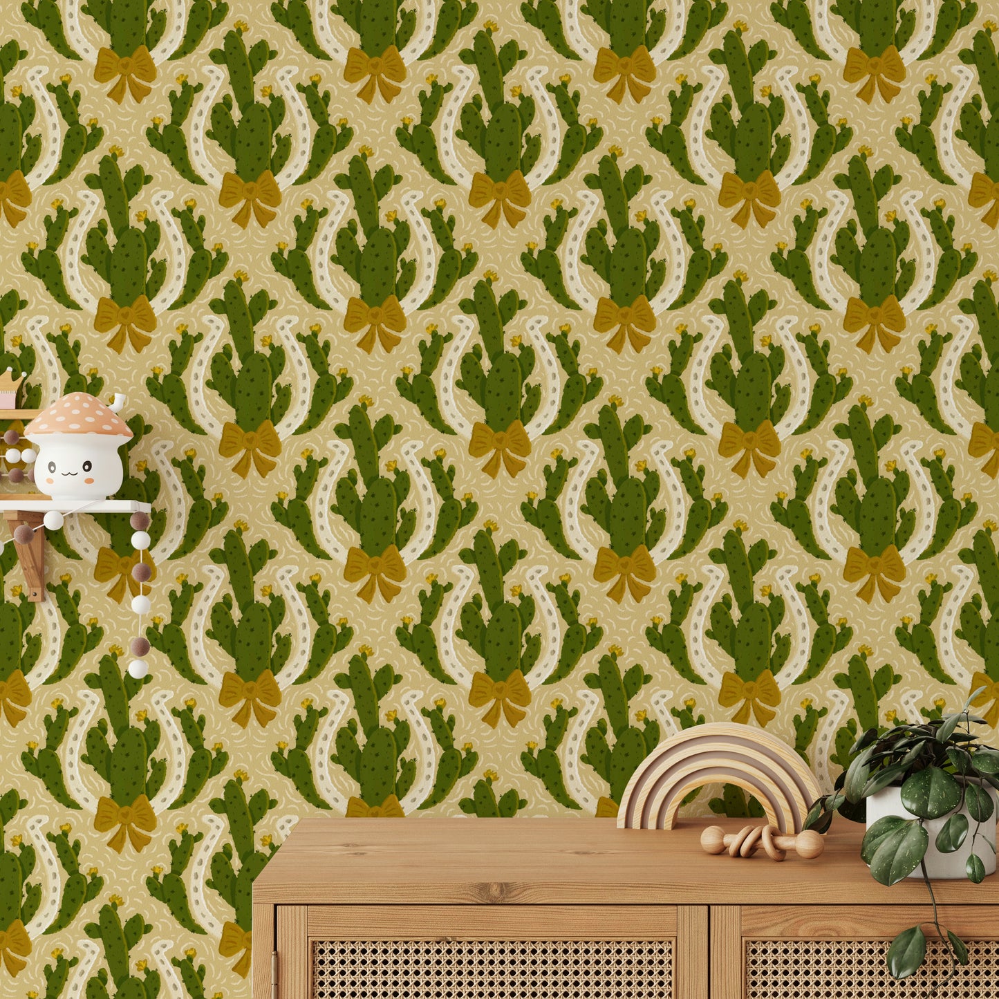 Vintage western wallpaper featuring cactus motifs

