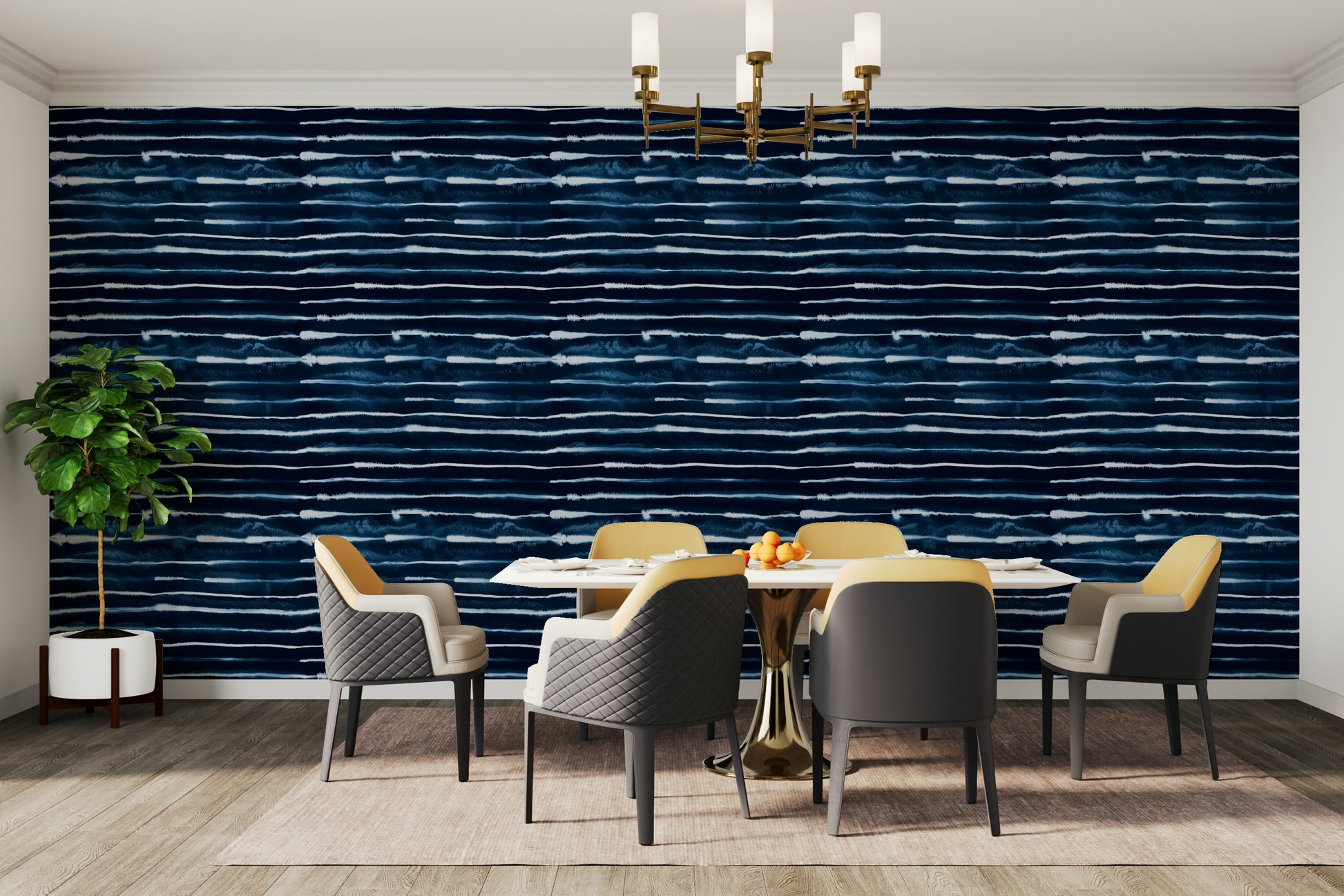 Modern Scandinavian navy wallpaper with stripes


