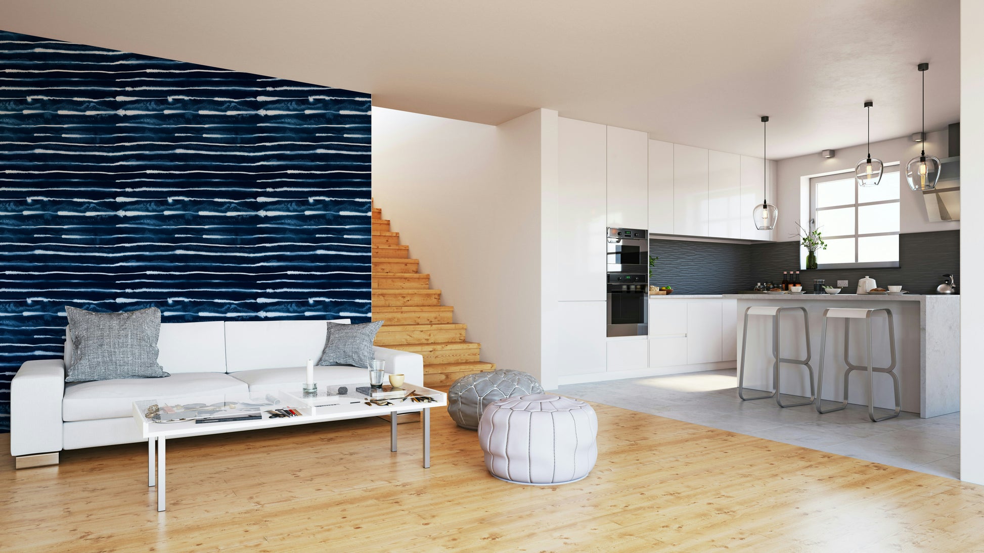 Electric navy blue stripe wallpaper for walls

