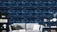 Navy blue striped wall mural with inky texture


