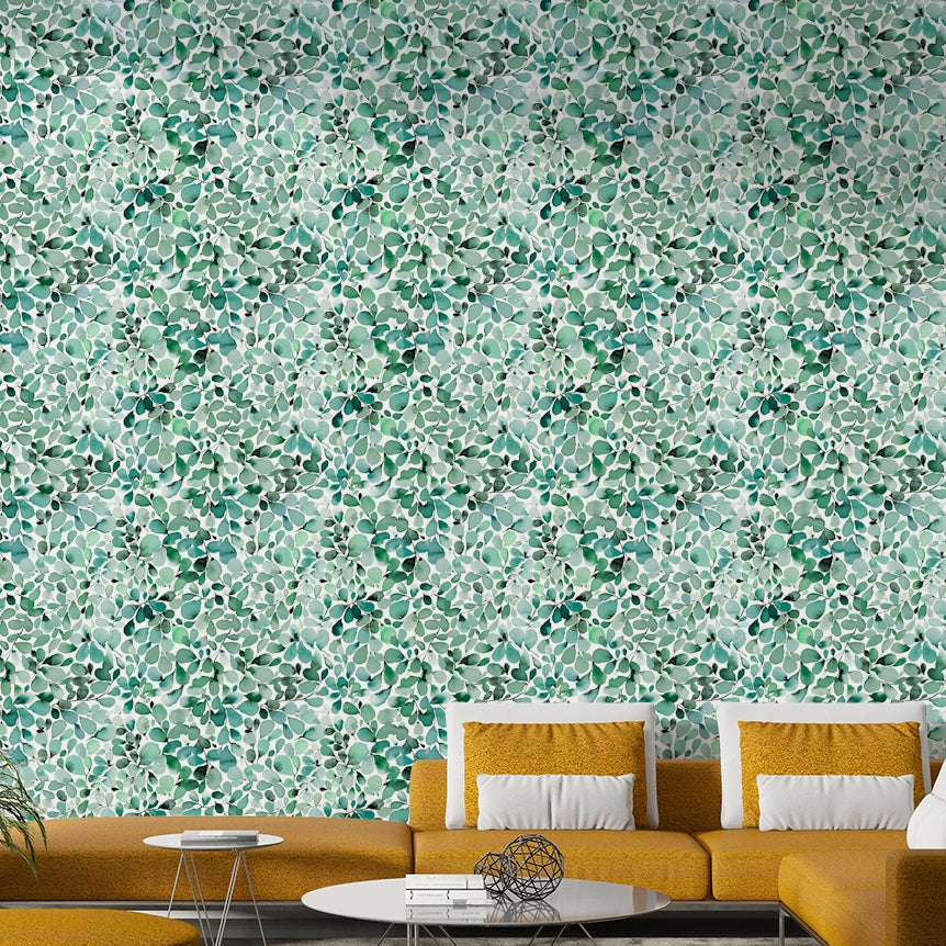 Eucalyptus wallpaper with rainforest leaf design

