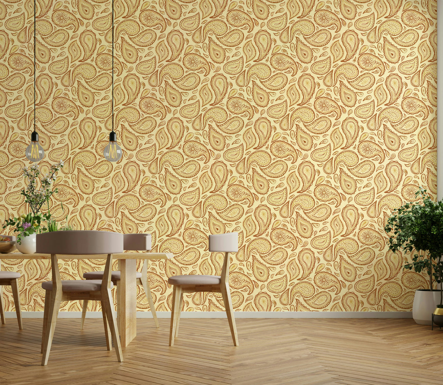 Paisley pattern wallpaper in fall-inspired colors

