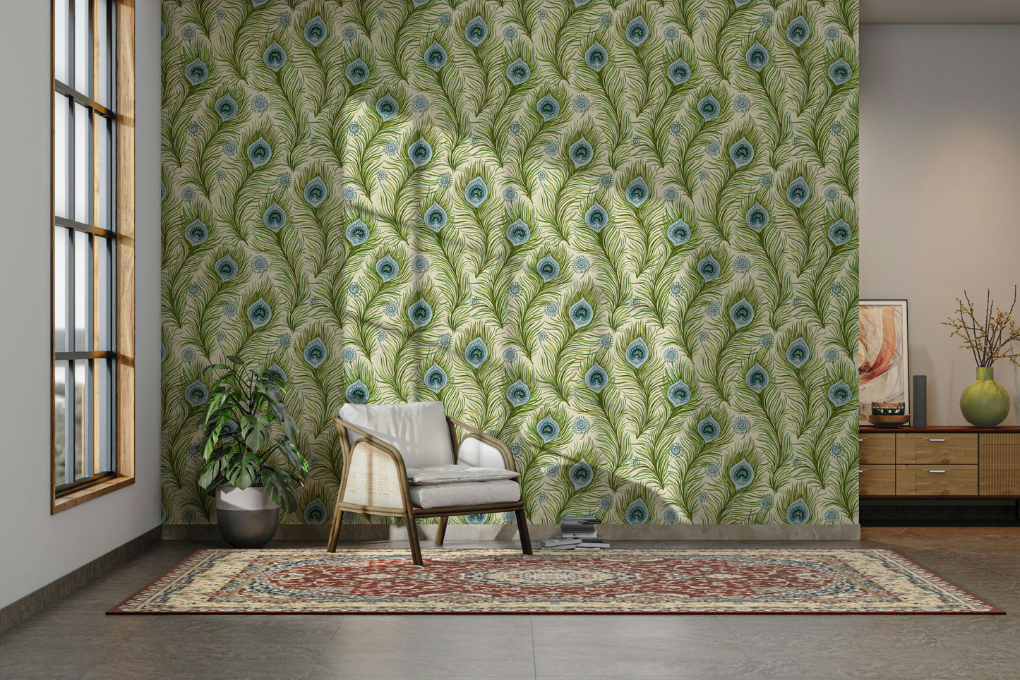 Elegant peacock feather design for bohemian interiors

