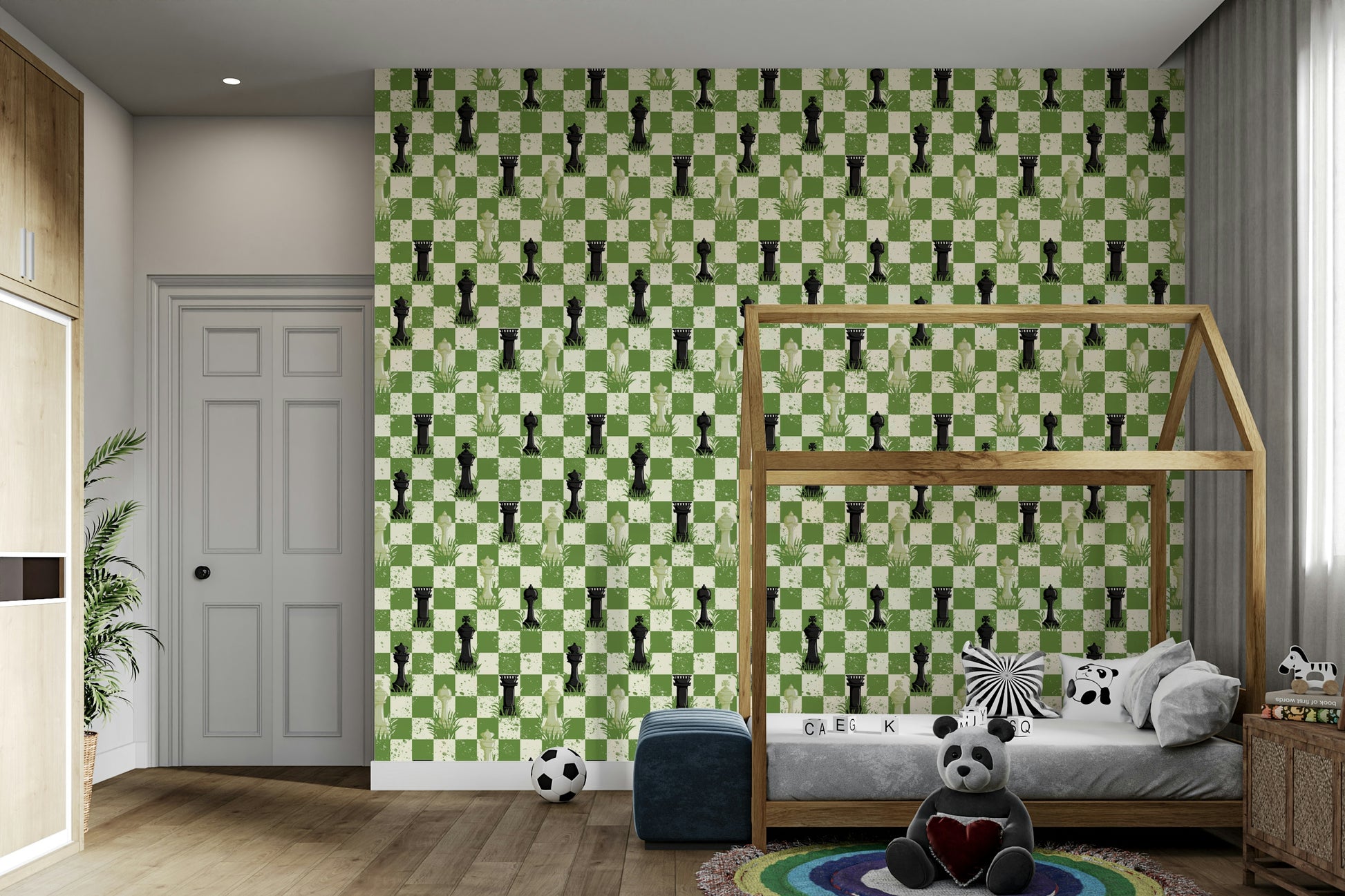Chess set on grassy field wallpaper for bold walls

