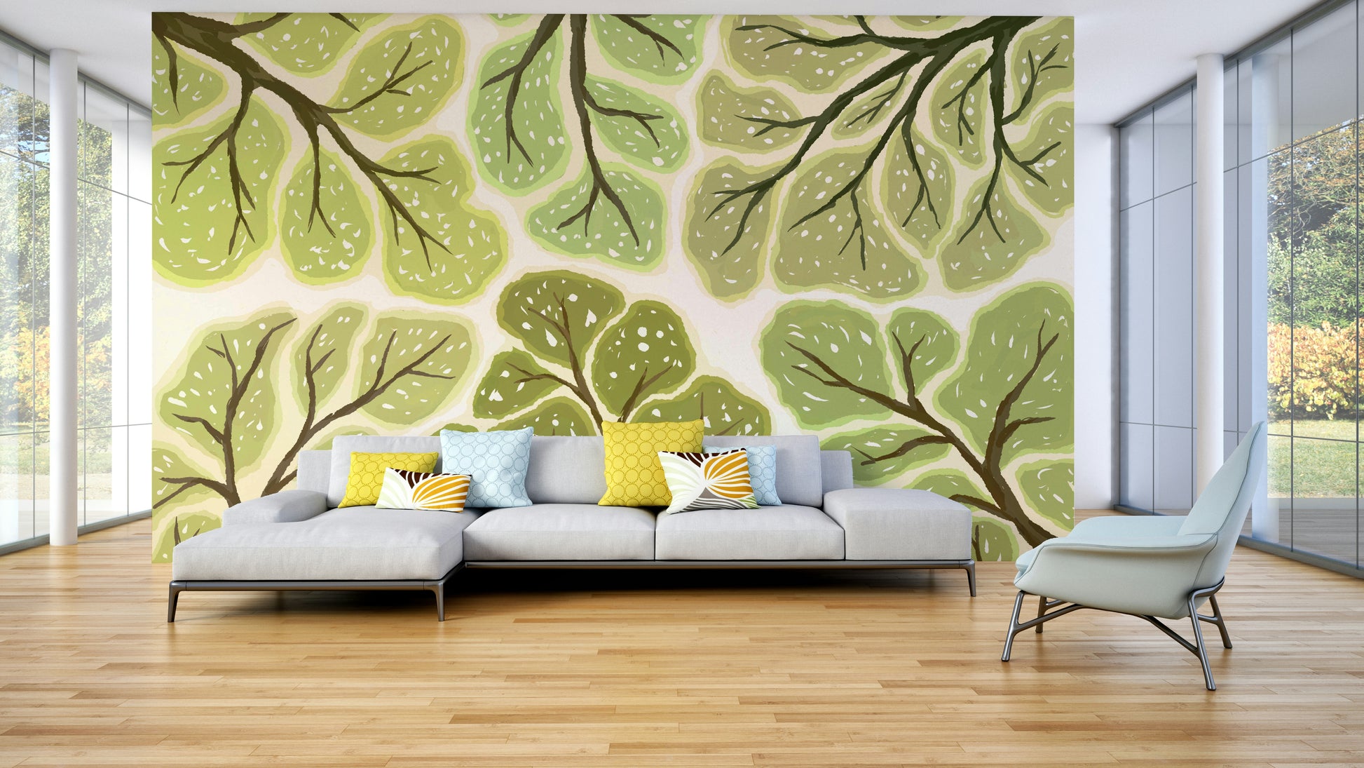 Wall mural of tree crowns with natural sky gaps

