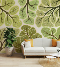 Overhead forest mural with crown shyness pattern

