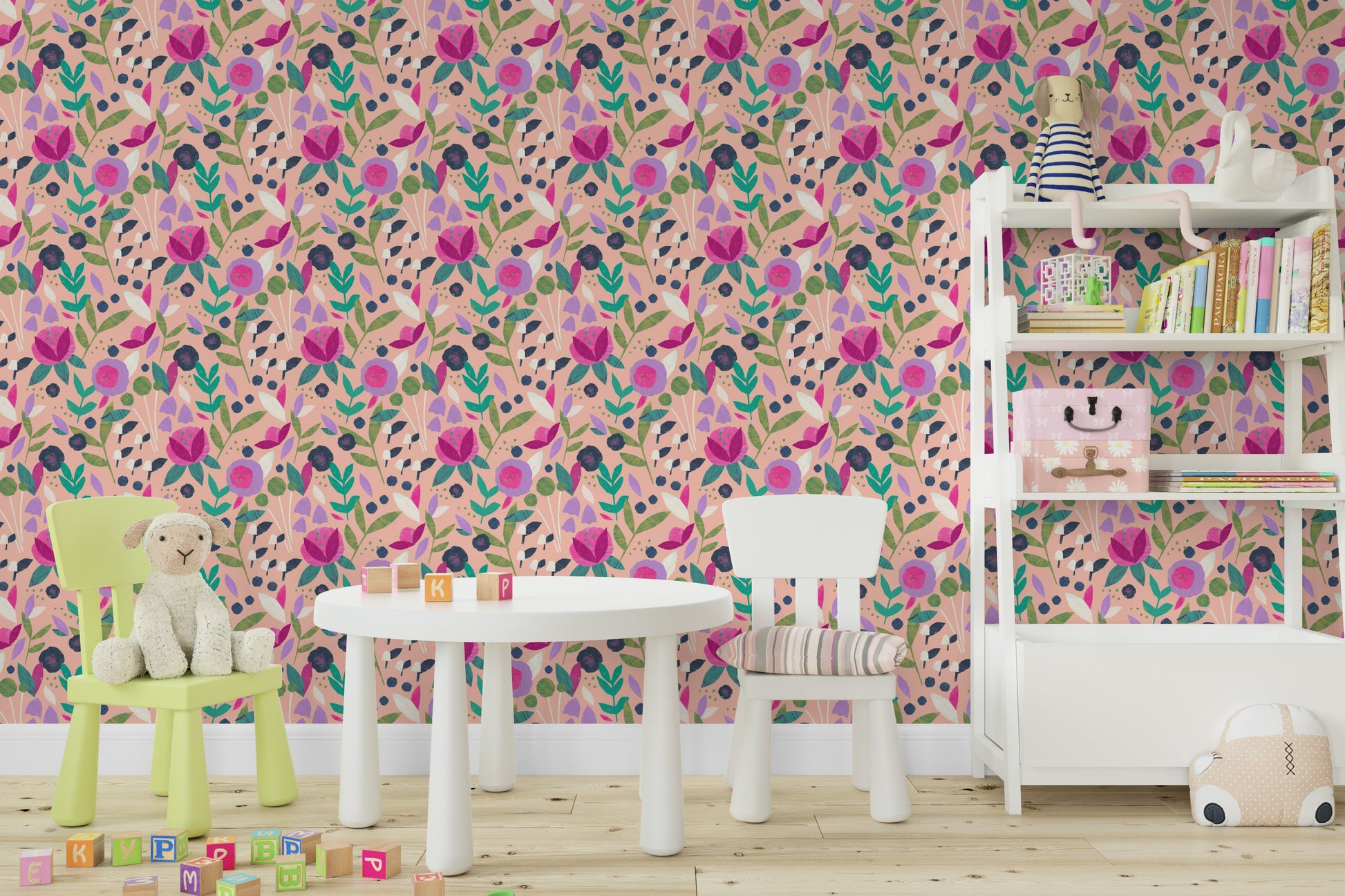 Decorative wallpaper featuring layered paper flowers

