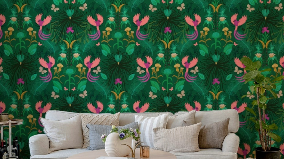 Secret garden wallpaper with floral and foliage design

