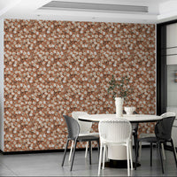 Copper-toned fresh flowers wallpaper for warm decor

