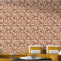 Warm floral wall mural with rustic copper details

