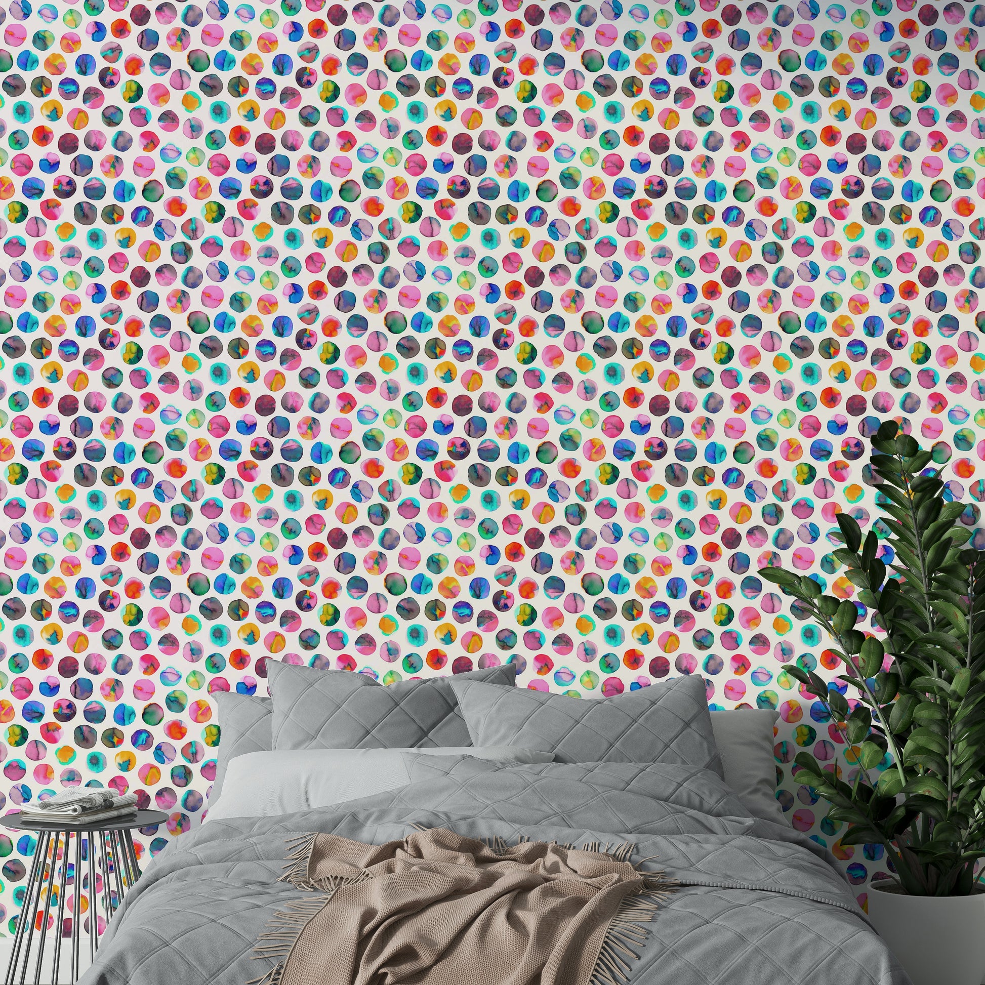 Abstract ink dot pattern wallpaper in vibrant hues

