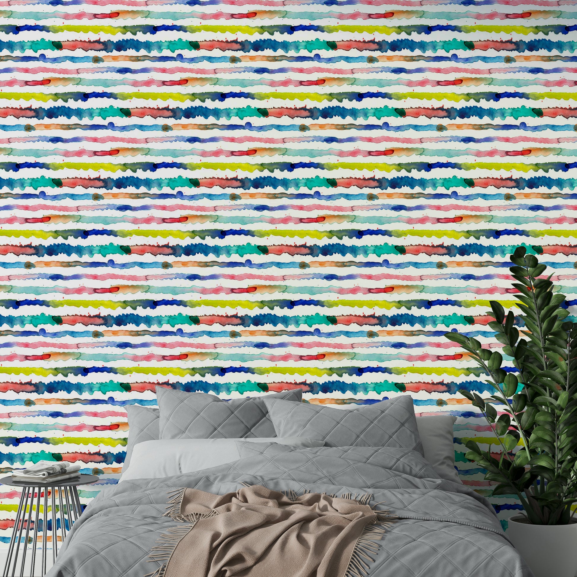 Watercolor stripe wallpaper in soft blue tones

