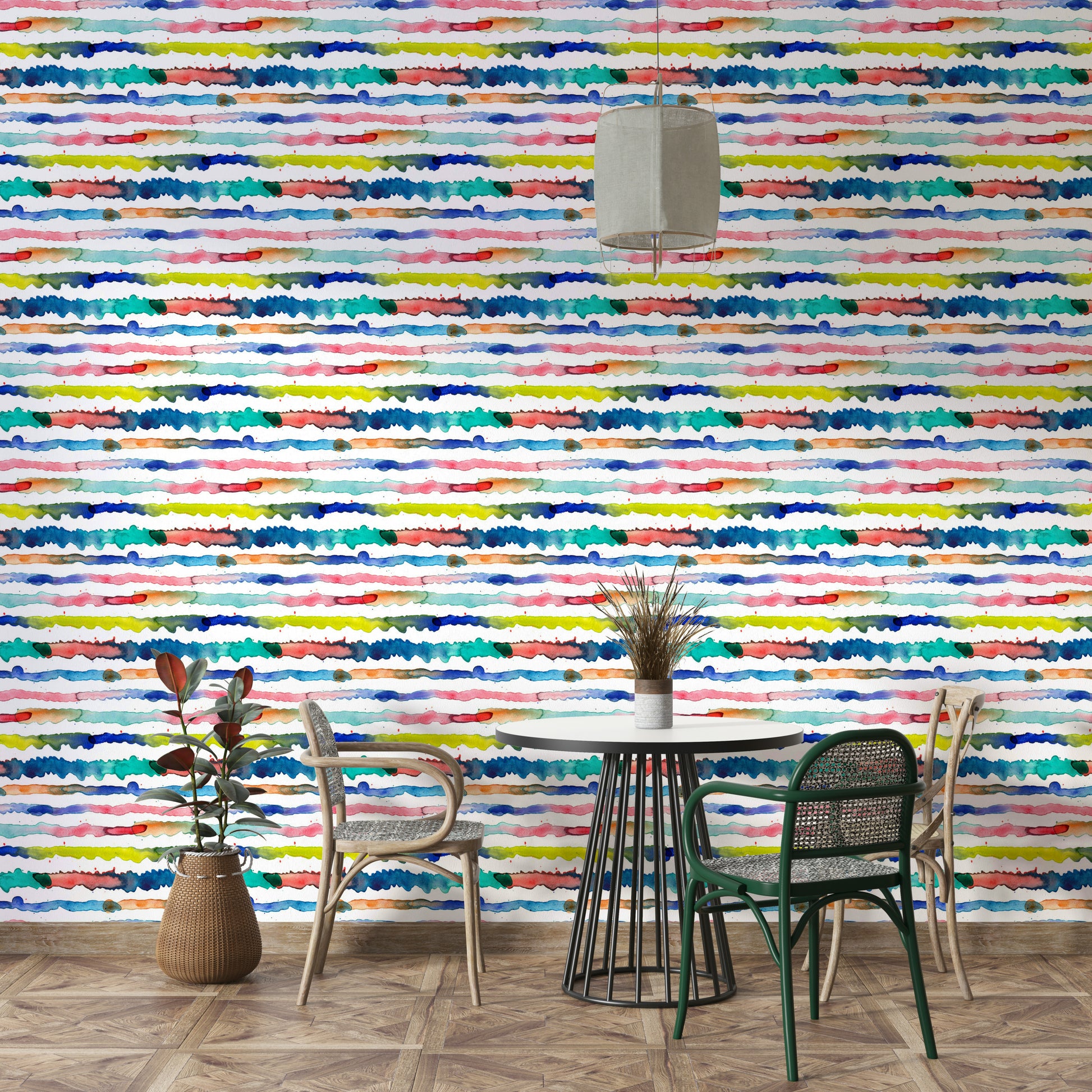 Hand-painted watercolor stripes in blue hues

