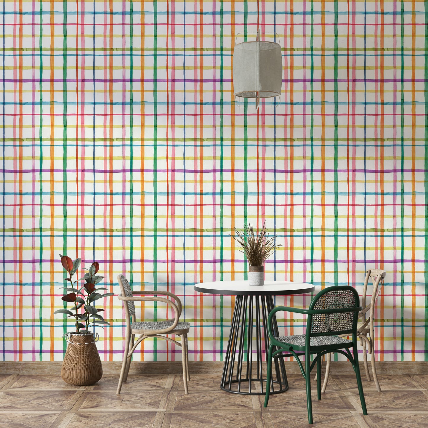 Blended watercolor geometric wallpaper in plaids

