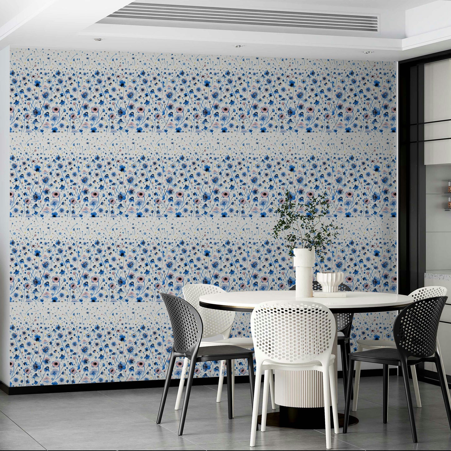 Ink Blue Flowers Ombre Scandinavian Wallpaper⁠