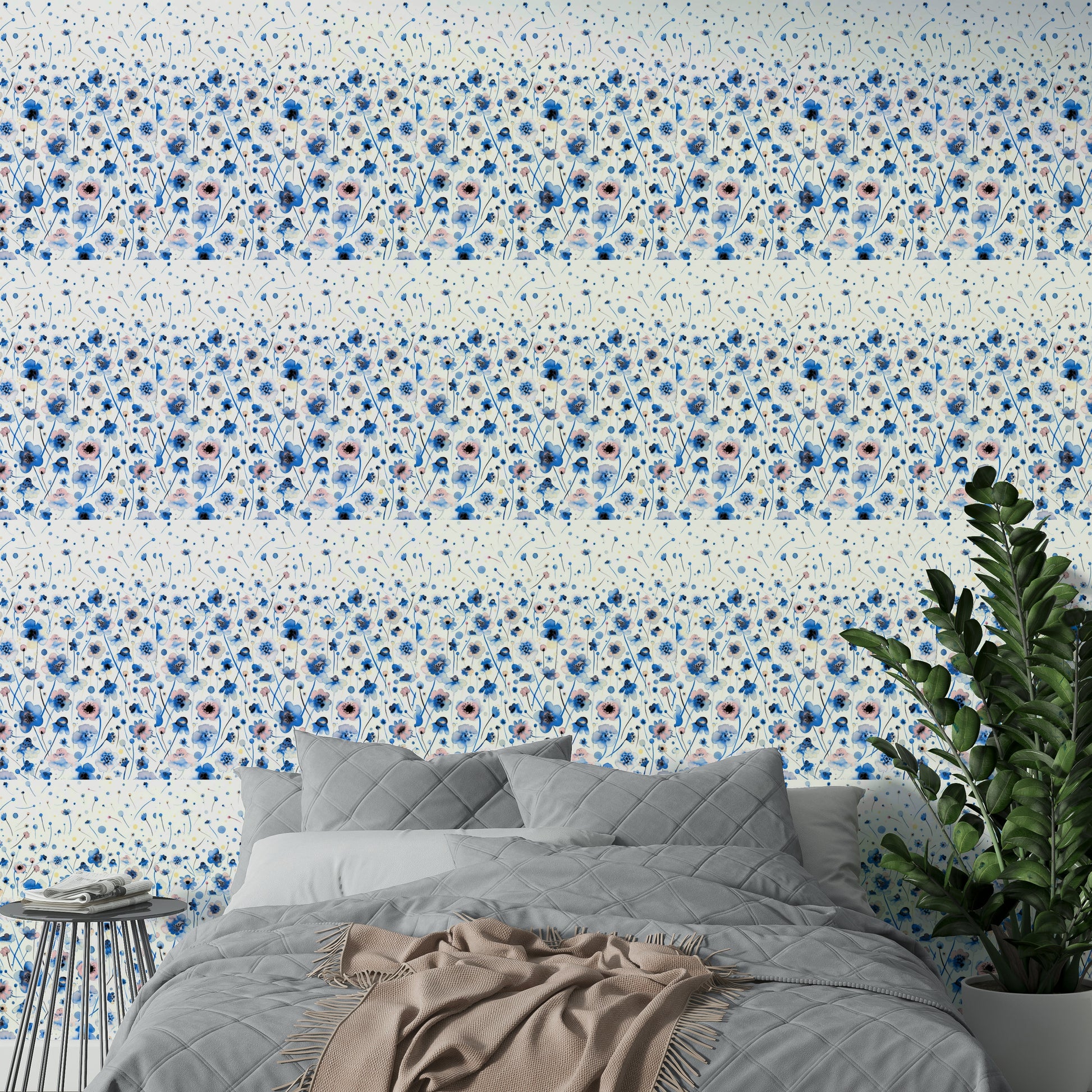 Ink brush floral wallpaper with Scandinavian design

