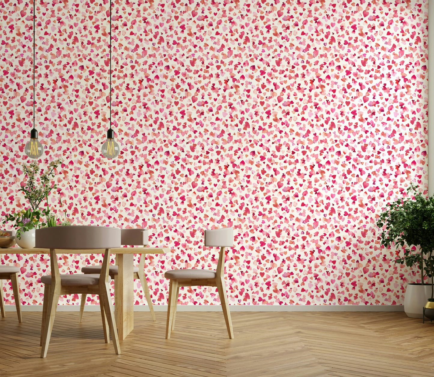 Playful romantic wallpaper with love heart motifs

