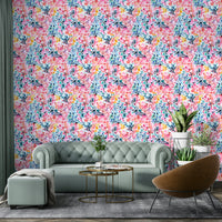 Lively floral wallpaper with artistic watercolor effects

