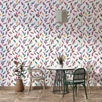 Vibrant feather design wallpaper in pastel shades

