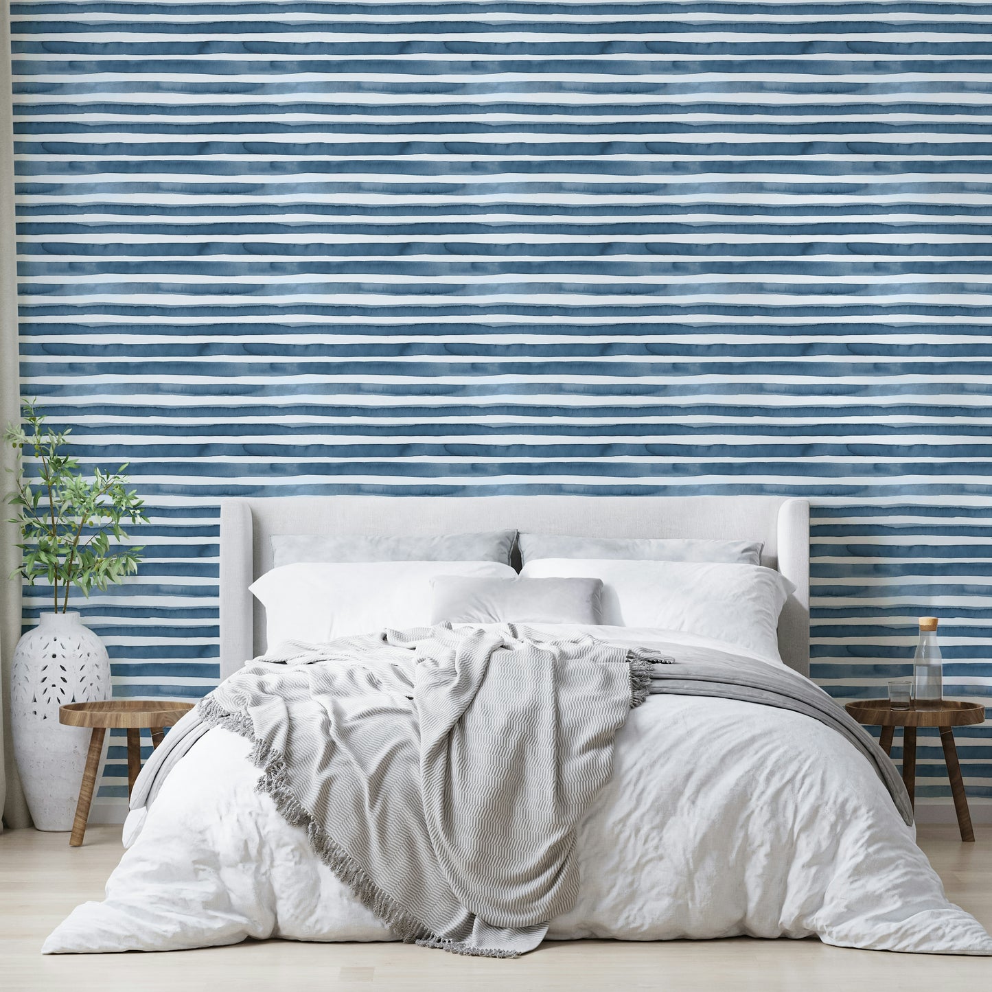 Elegant blue wall stripes in hand-painted style

