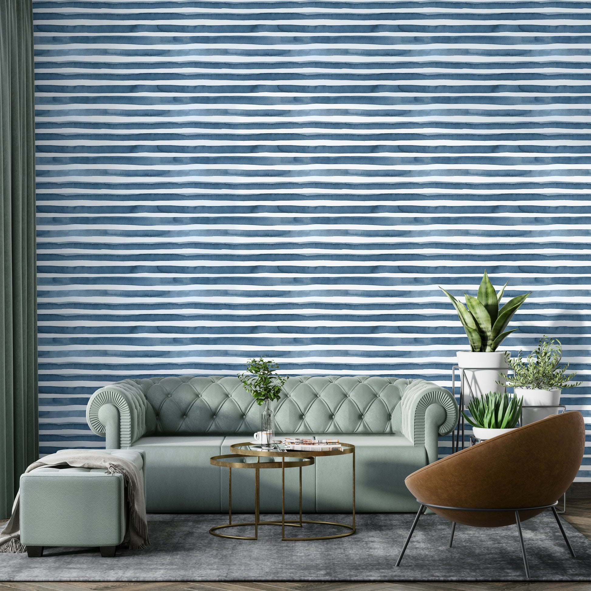 Relaxing watercolor stripe pattern in sea blues

