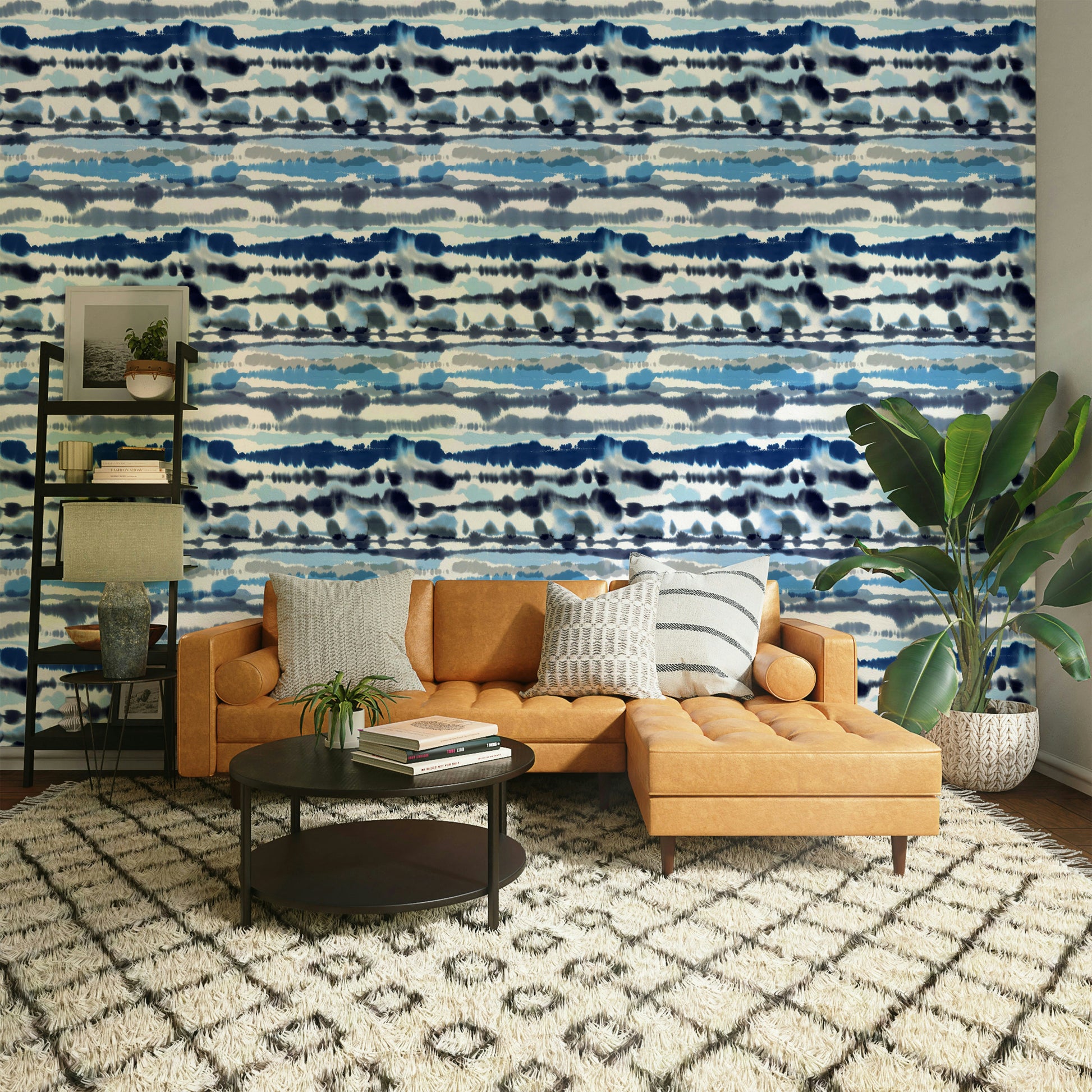 Blue and white sea-themed wallpaper for interiors


