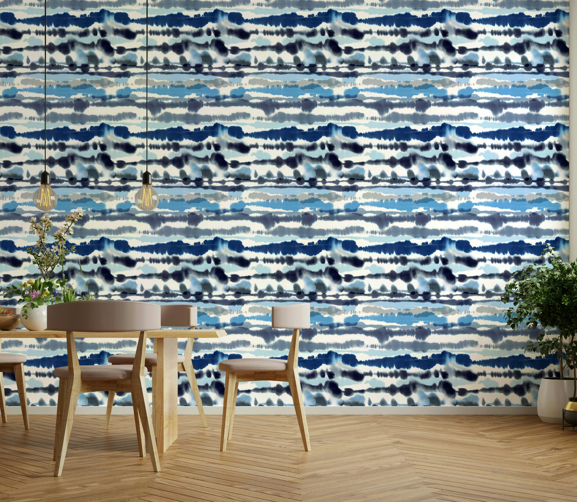 Nautical wall design with rhythmic sea wave lines

