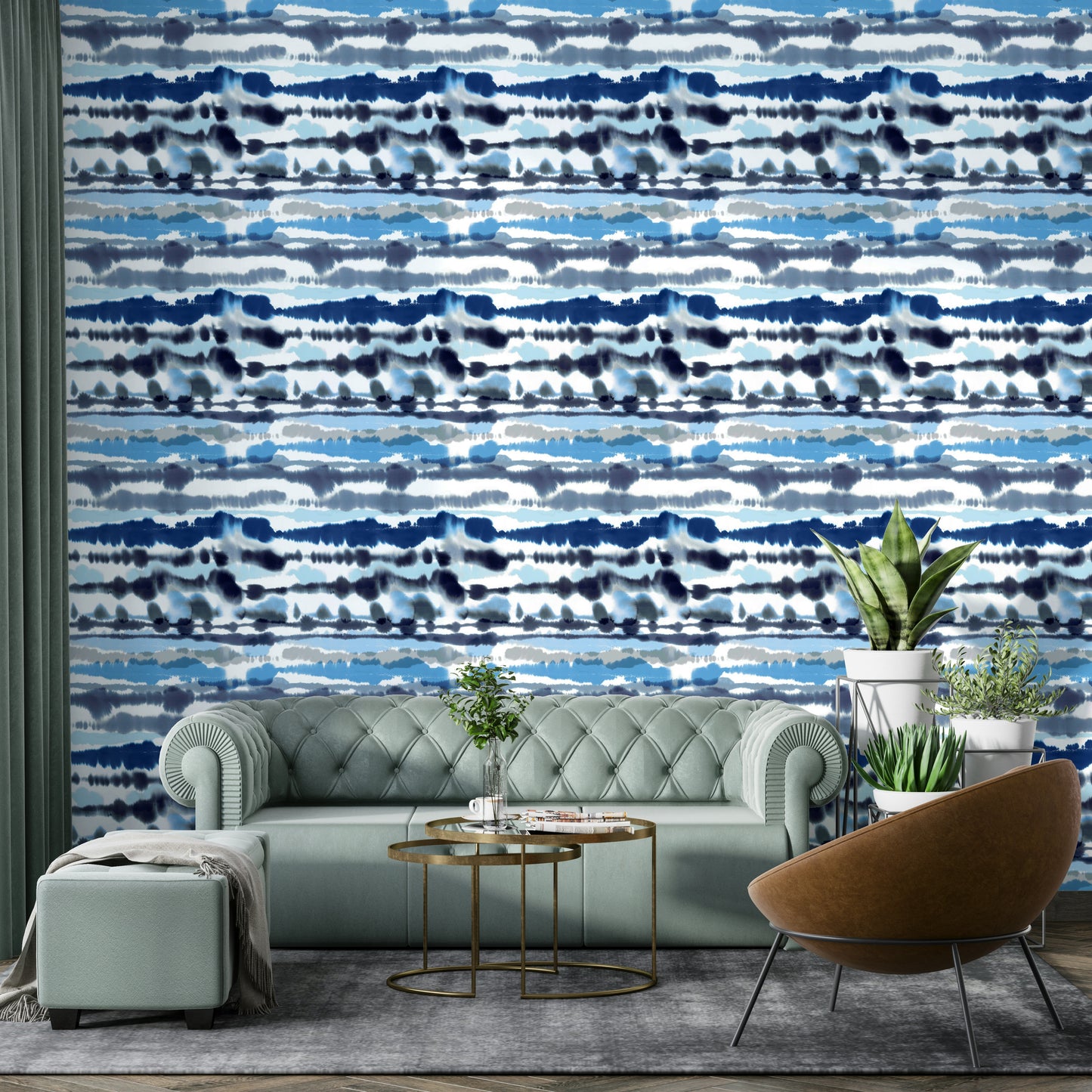 Marine wallpaper with linear sea wave illustrations

