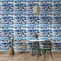 Abstract wave pattern wallpaper in ocean blue tones

