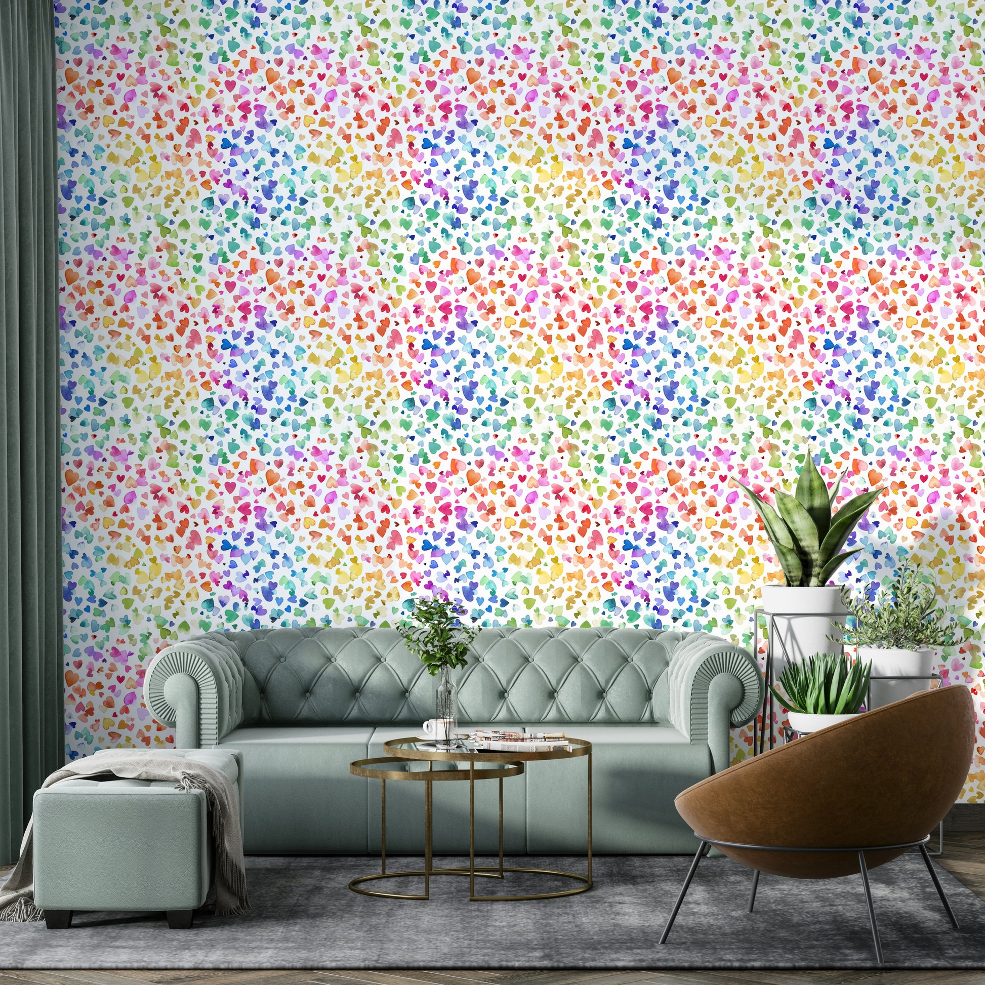 Multicolored hearts wallpaper for fun interiors


