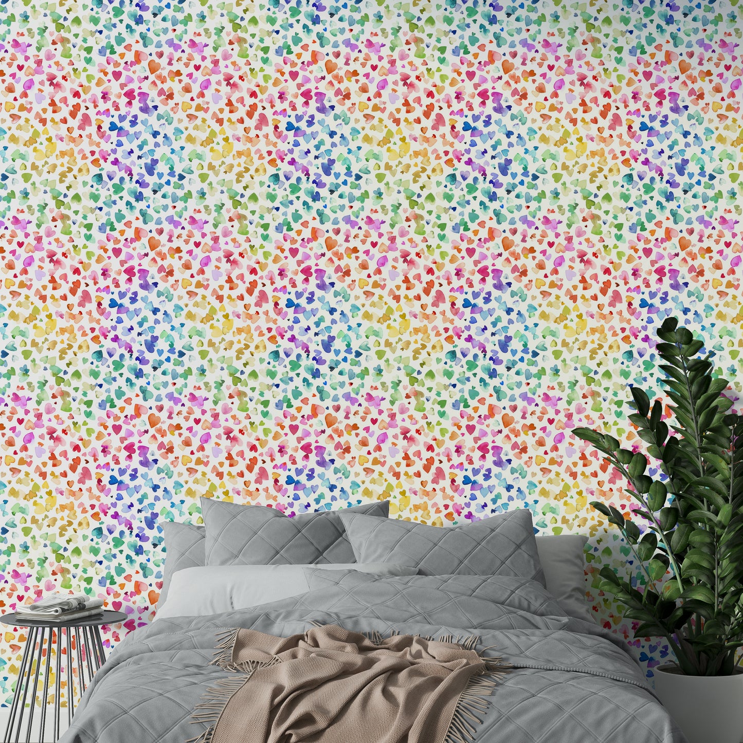 Pop-art inspired wallpaper with dripping hearts

