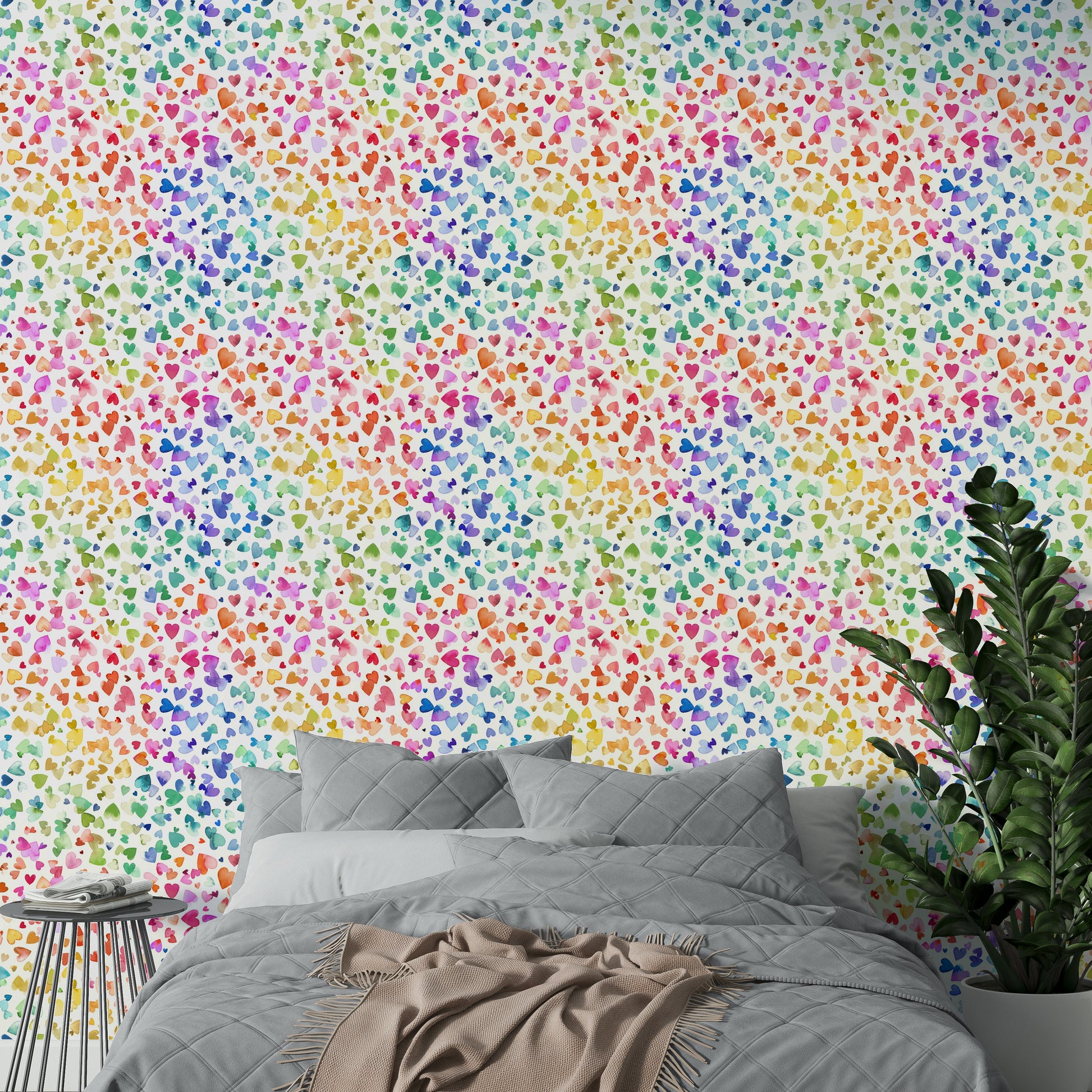 Pop-art inspired wallpaper with dripping hearts

