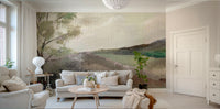 Atmospheric hills mural with watercolor textures

