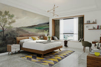 Minimalist hill mural evoking quiet countryside

