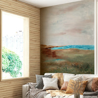 Coastal wall mural with natural seaside elements

