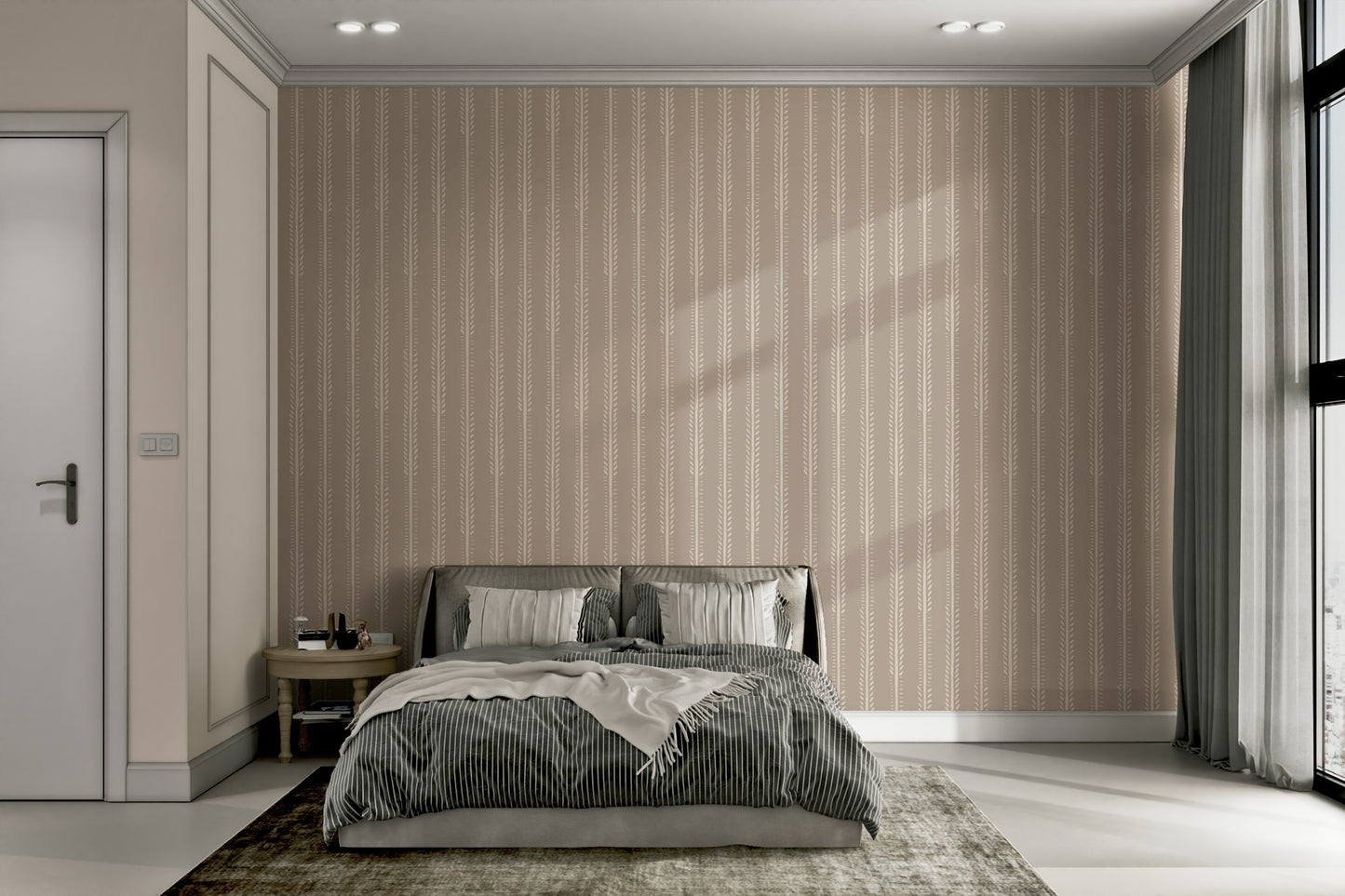 Organic stripe wallpaper featuring botanical designs

