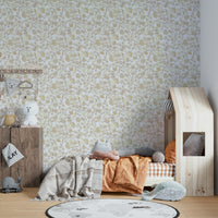 Warm bloom wallpaper in gold, peach, and coral hues

