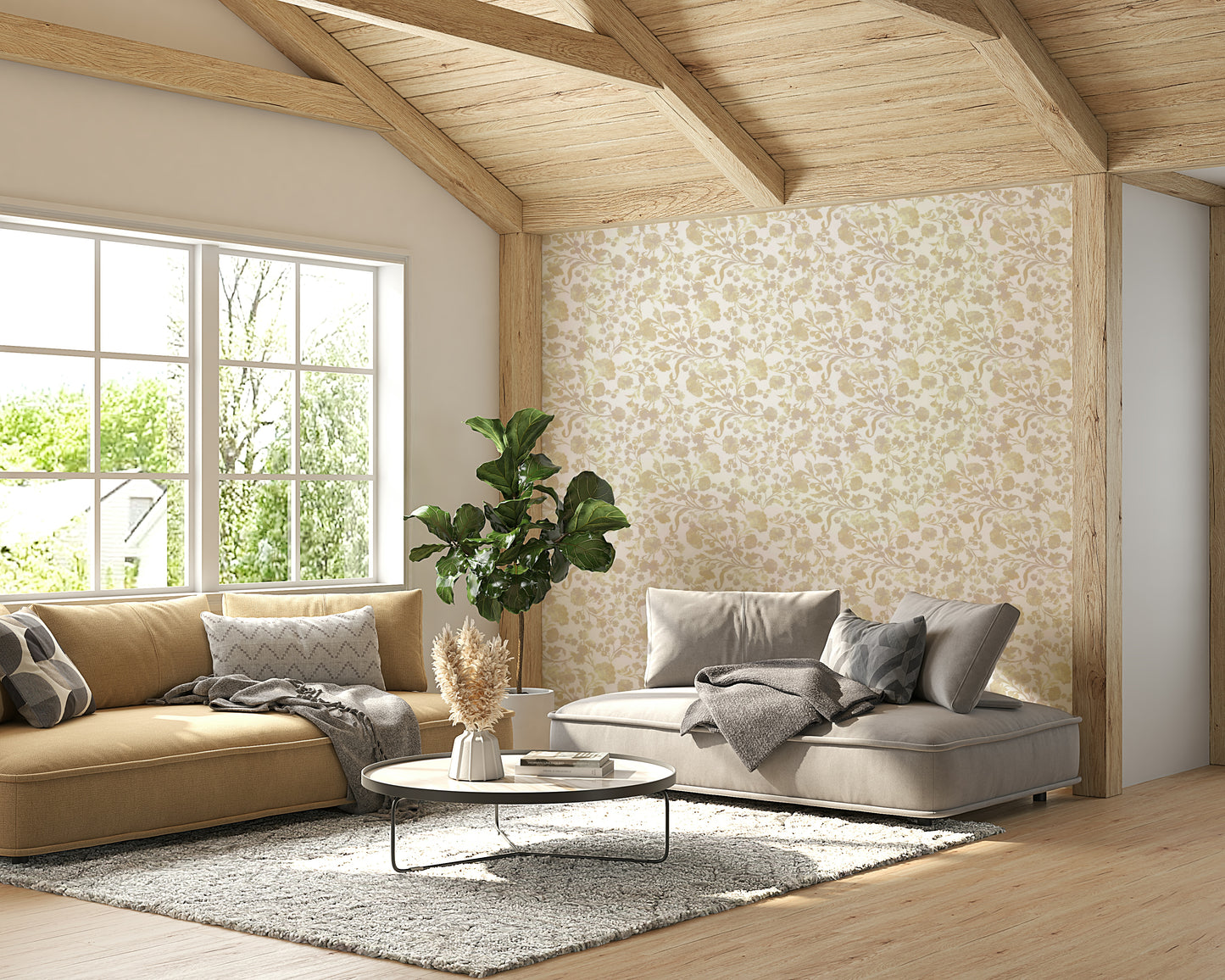 Warm floral wallpaper inspired by golden hour light

