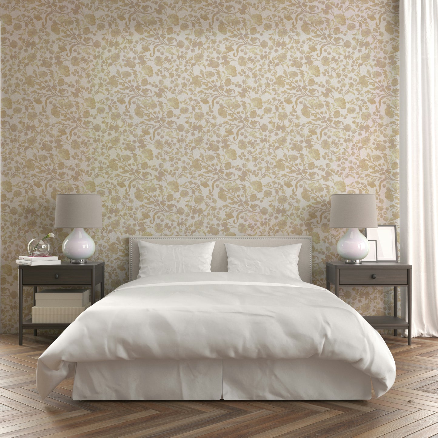 Nature-inspired wallpaper with golden blossoms

