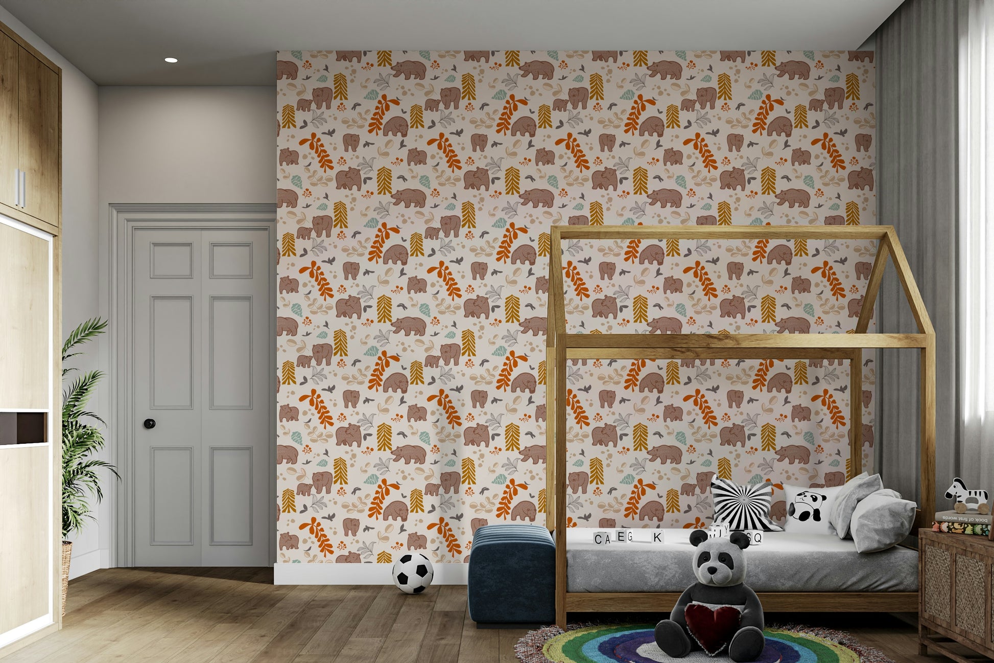 Whimsical forest animal wallpaper for kids' room

