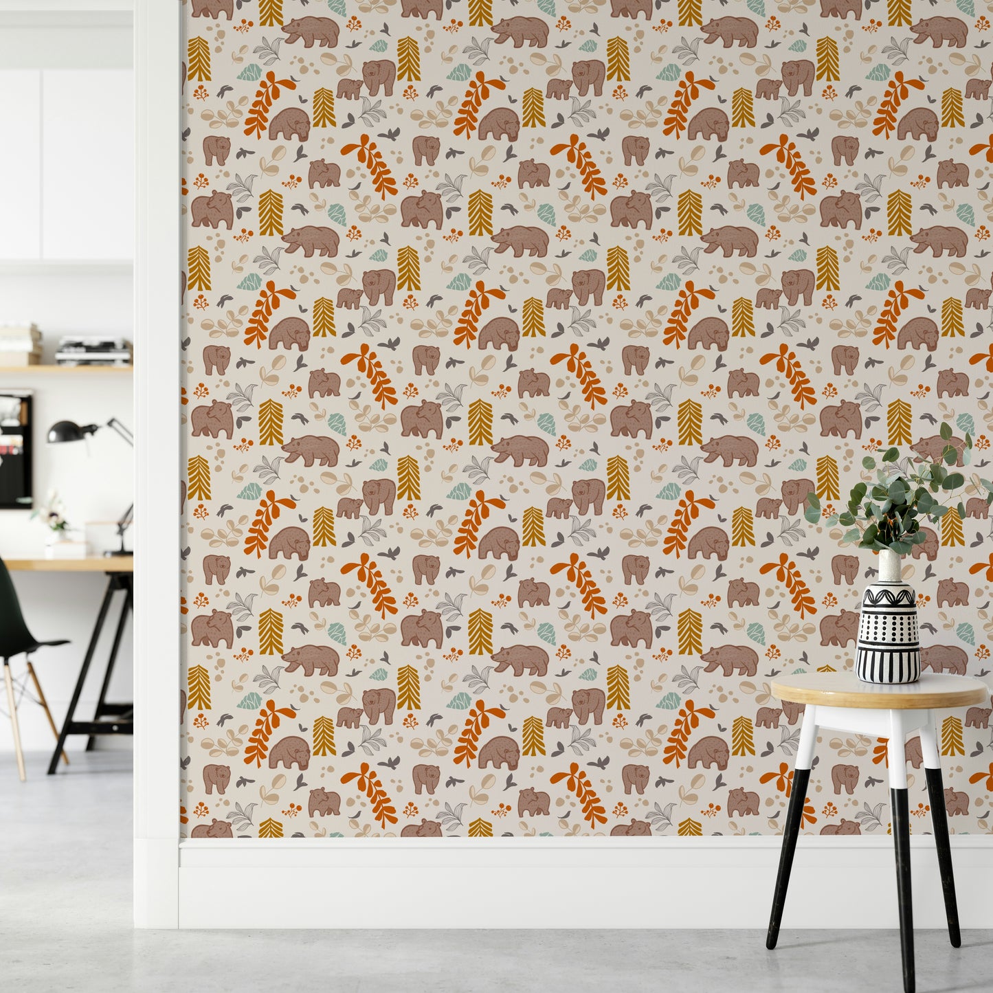Nursery wallpaper featuring forest friends illustration

